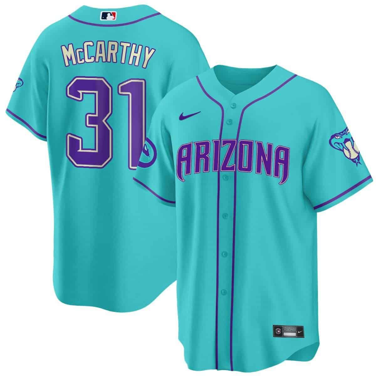 Men Arizona Diamondback #31 Mccarthy Light Blue Nike 2024 Teal Purple MLB Jersey->arizona diamondback->MLB Jersey